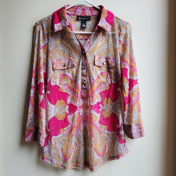 INC International Concepts Paisley Half Button Down Shirt Size Medium - Picture 6 of 14